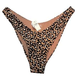 NWT Aerie Leopard Print Cheekier Bikini Bottom XL High-Leg Swim Tan Black